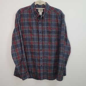 LL Bean Men's Flannel Traditional Fit Large Gray‎ Red Green White Chest Pocket